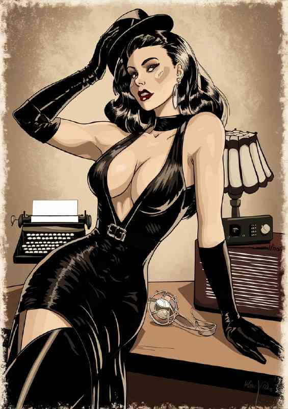 Retro pinup lady in black dress | Canvas