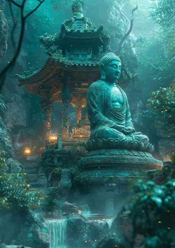 A Buddha on a temple in the jungle | Metal Poster