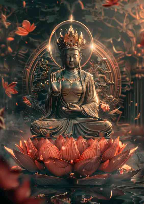 Buddha in a lotus sitting | Metal Poster