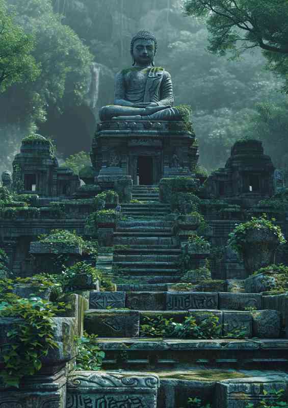 Buddha on a temple in the jungle | Metal Poster