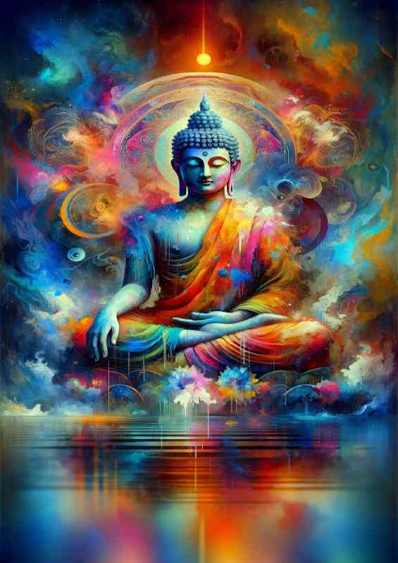 serene Buddha figure in a meditative pose. The Buddh | Metal Poster