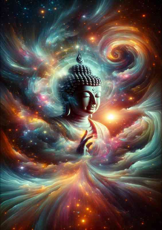 serene Buddha figure surrounded by a swirl of galactic energy | Poster