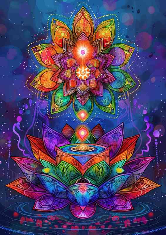 A colorful image of the chakras inside a lotus flower | Poster