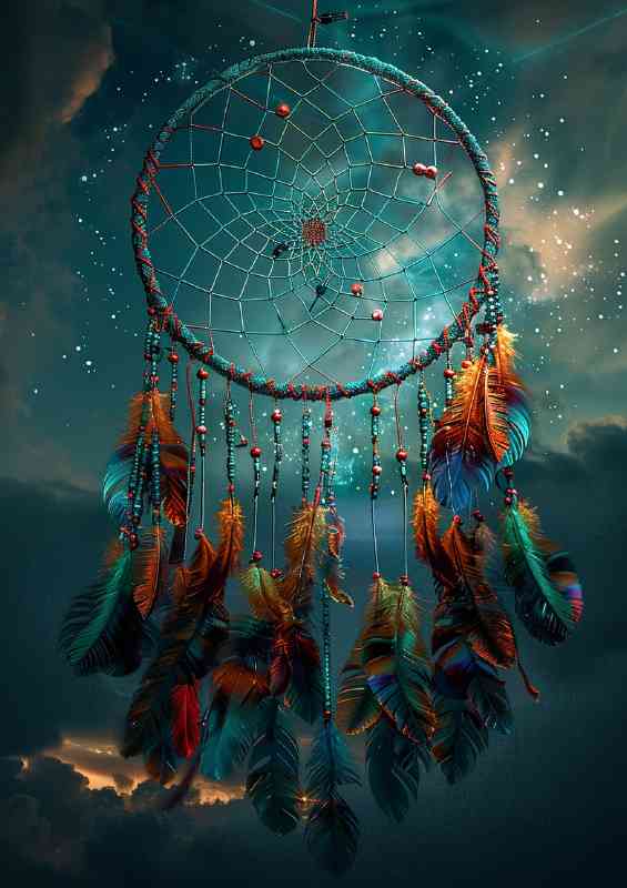 Dream catcher in the night sky with beautiful colors | Canvas