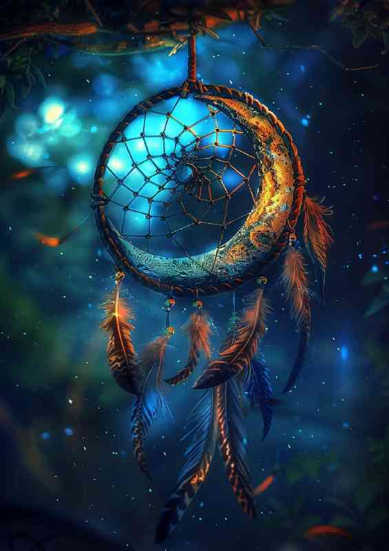 Dream catcher with feathers in it and a moon | Metal Poster