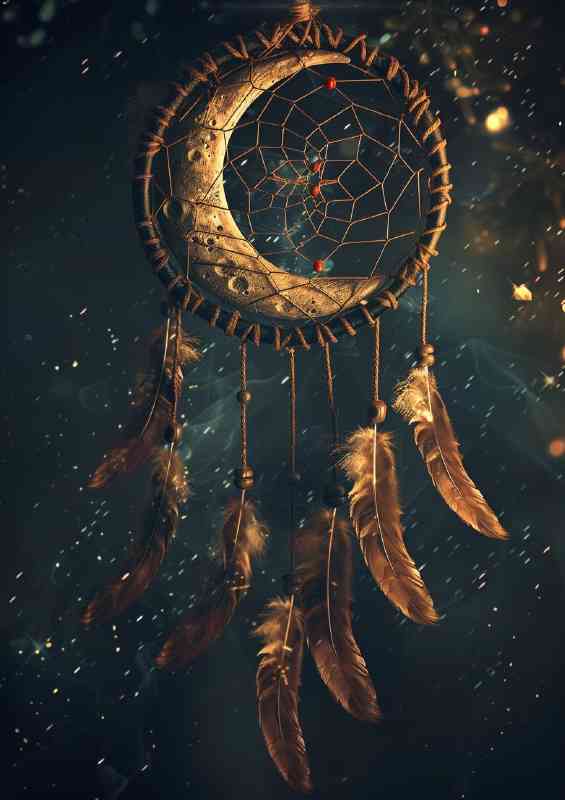 Dream catcher with feathers over the night sky | Di-Bond