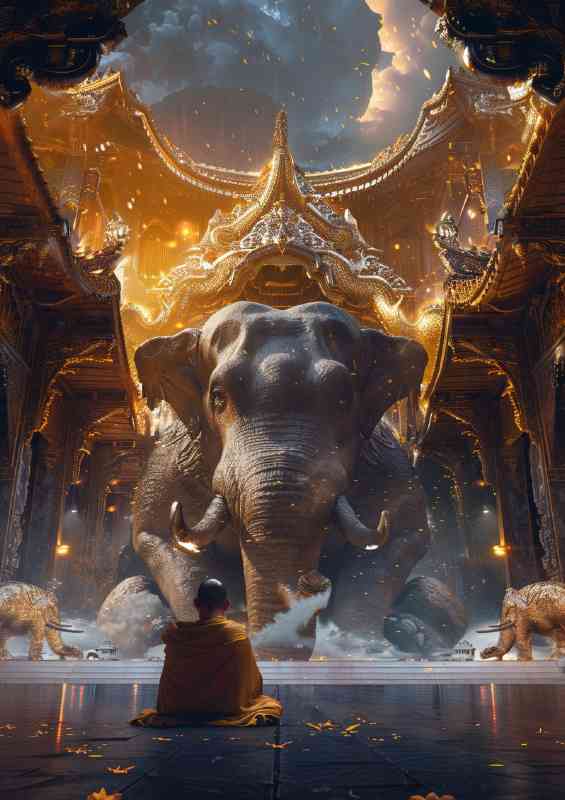 Elephant and the chinese monk | Poster