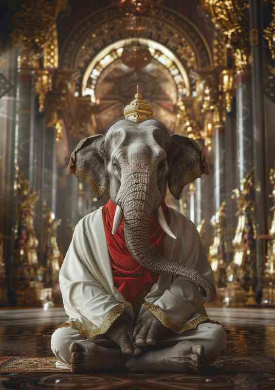 Elephant with the face of an old monk | Metal Poster