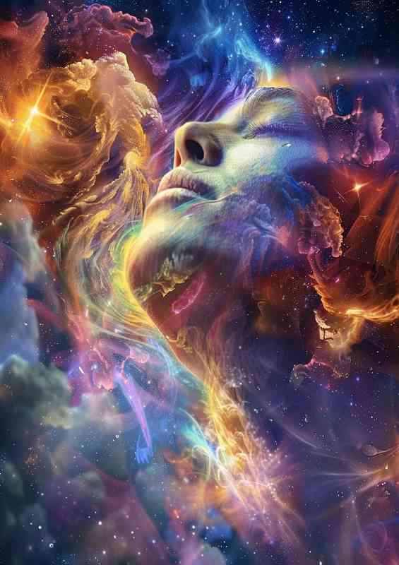 Enlightened soul hanging on clouds in outer space | Metal Poster