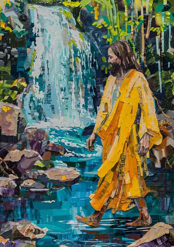 Jesus walks through the stream | Poster