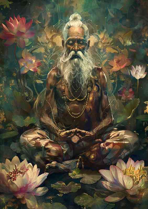 Lotus flowers and the acient man | Metal Poster
