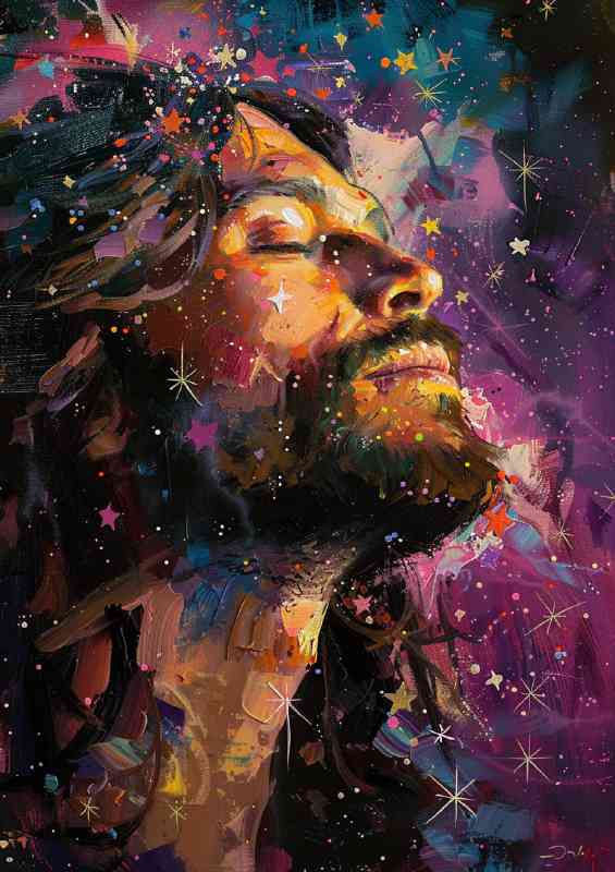 Painting of jesus with a starry night | Poster