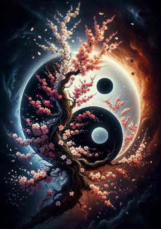 Yin and Yang symbol composed of an intricate dance of flowering trees | Metal Poster