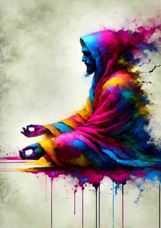 contemplative figure in meditation draped in robes of rich magenta | Poster