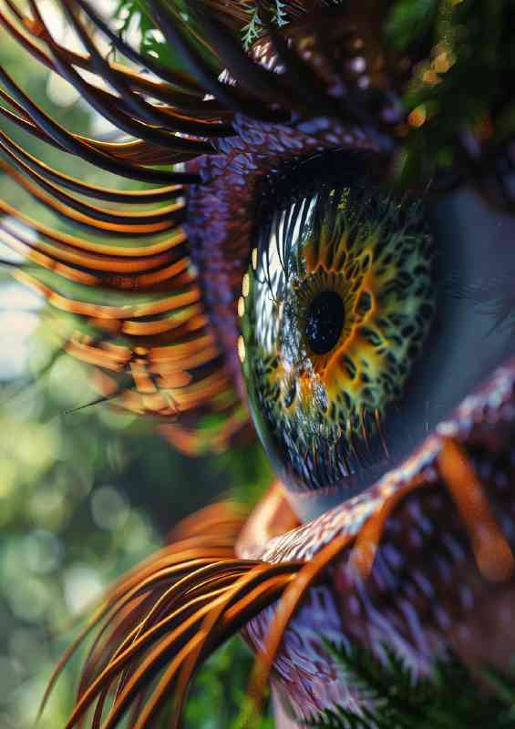 Eye with trees and green foliage and wood lashes | Metal Poster