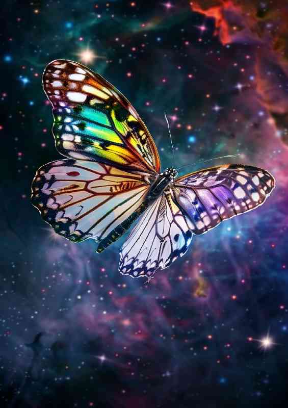 Butterfly with vibrant colors set against the galaxy | Poster