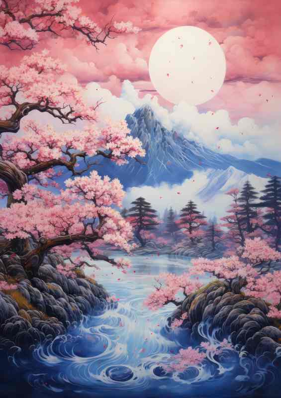 Cherry Trees in Bloom Japans Mountain Landscapes | Canvas