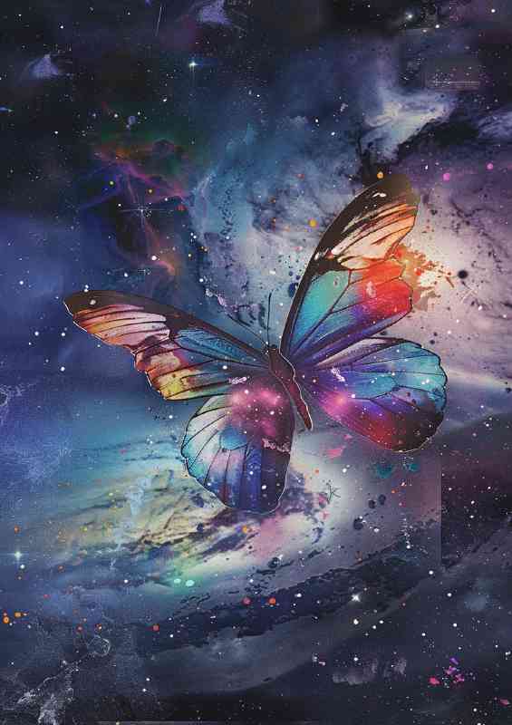 Stunning Butterfly with vibrant colors set against the galaxy sky | Poster