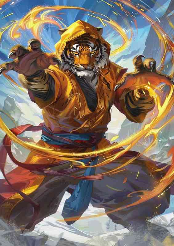 Tiger Monk with yellow hood casting golden energy | Canvas