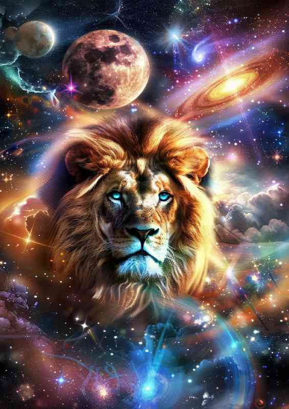 Beautiful Lion in the center of space planets | Di-Bond