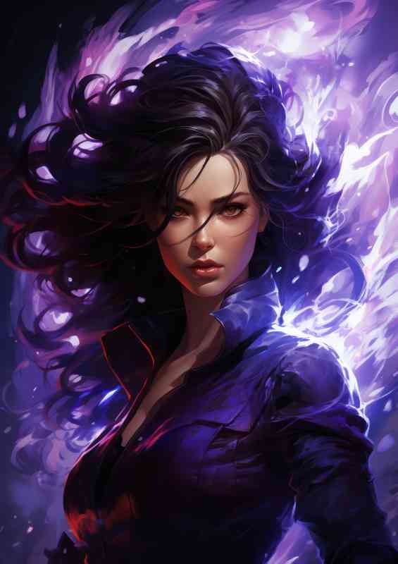 Female anime character in purple with dark hair | Metal Poster
