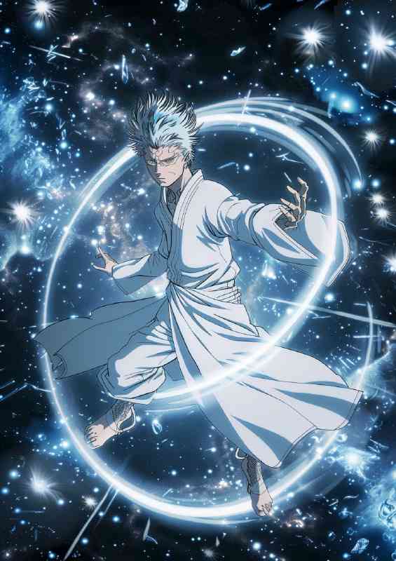 Giktos Jujutsu anime in a white robe | Metal Poster