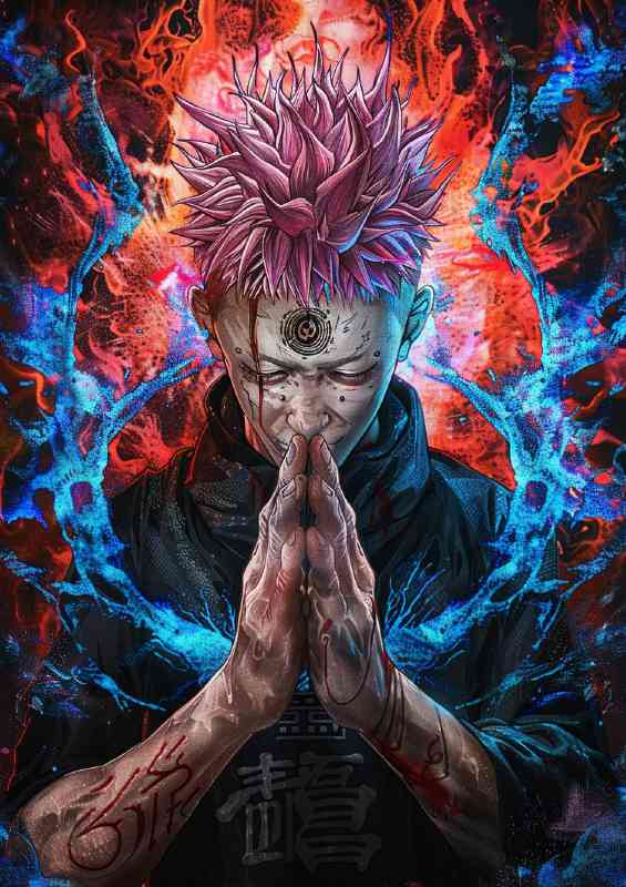 Gojo praying anime | Metal Poster