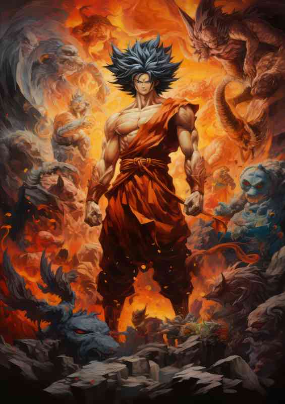 Goku surrounded by monsters poster | Di-Bond