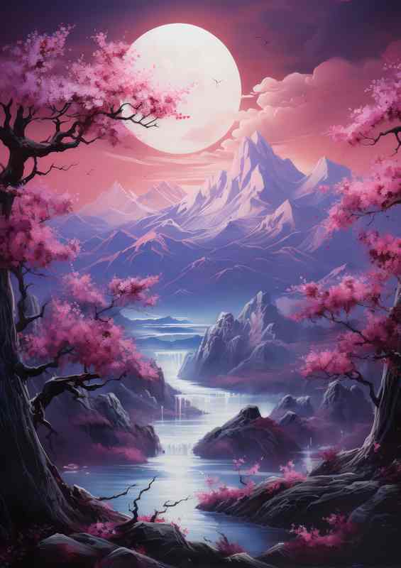 Hanami Heaven Mountains Waters and Blossoms | Canvas