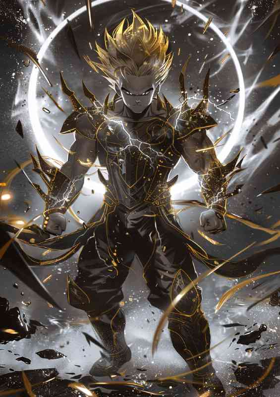 Goku wearing black and gold armor | Metal Poster
