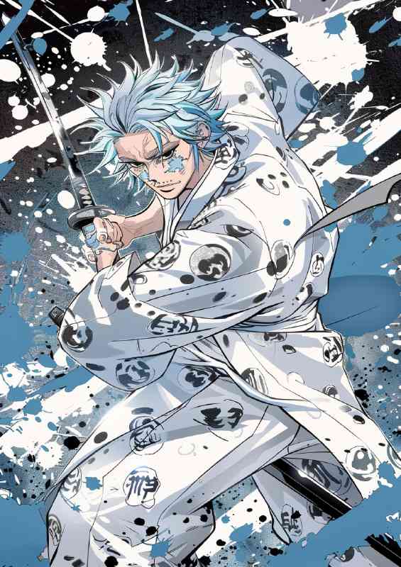 Gray blue hair wearing a white suit | Metal Poster