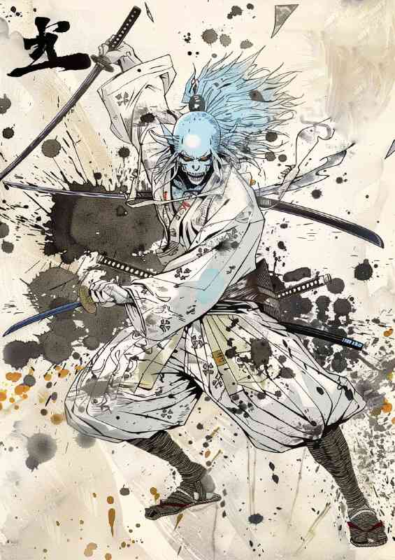 Gray blue hair with samuri swords | Metal Poster