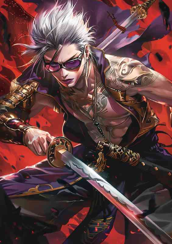 Handsome man with silver hair wearing glasses | Metal Poster