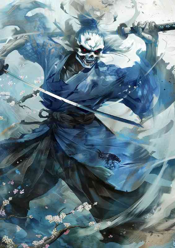 Kugust blue holding katana skull | Metal Poster