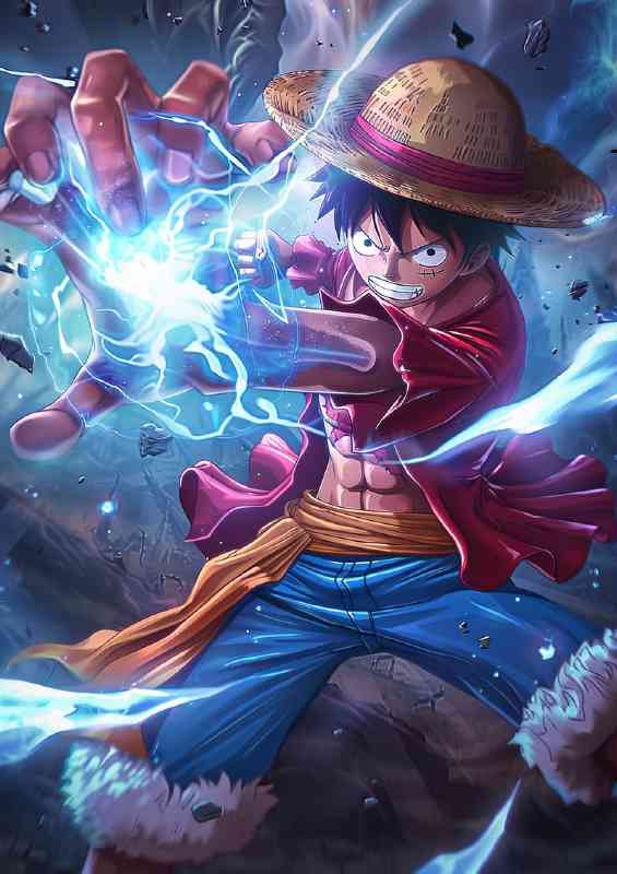 Monkey D Luffy with fire ball | Metal Poster