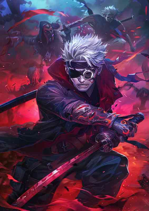 Muscular anime boy with silver hair anime art | Poster