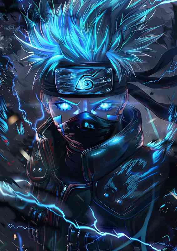 Naruto Uzumaki in his Black gear with blue lights | Poster