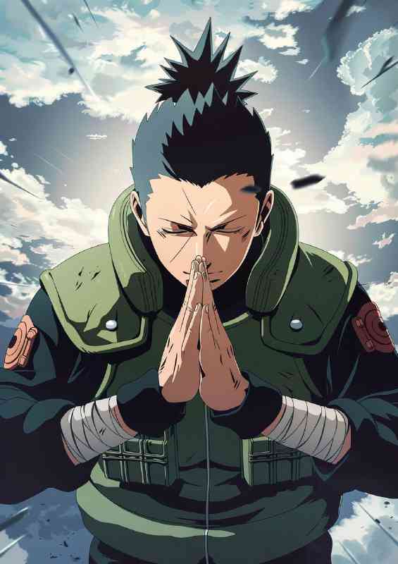 Shikamaru Nara anime with his hands closed | Metal Poster