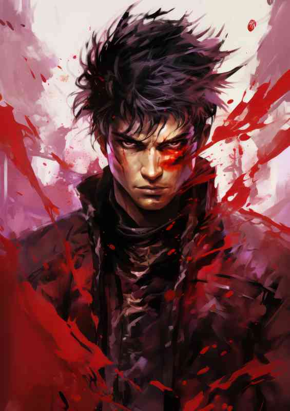 The action demon slayer man with red hair | Metal Poster