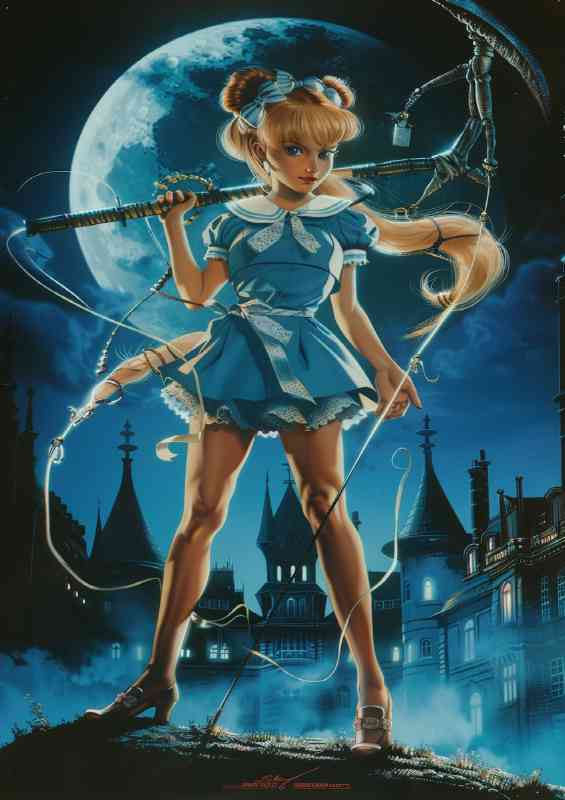 1980s girl in blue dress slaying vampiers and zombies | Poster