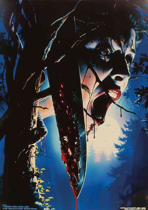 1980s horror movie poster big blade woman screaming | Poster