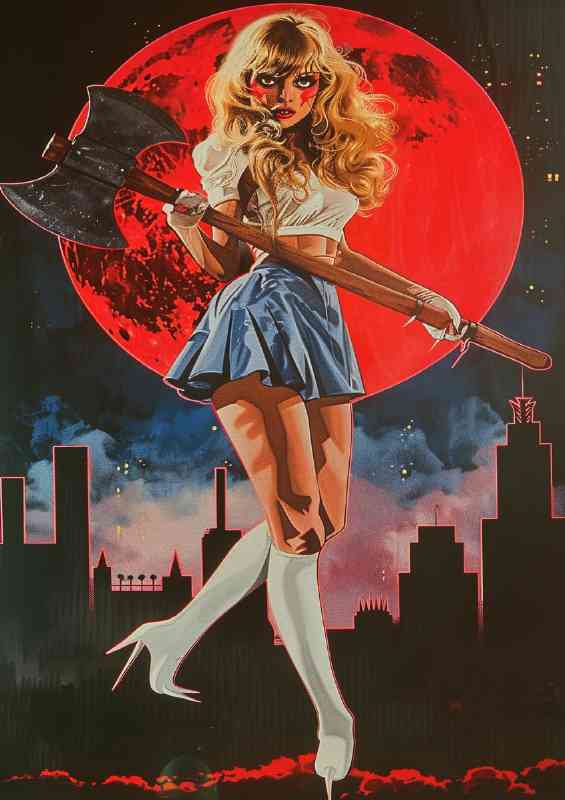 1980s movie poster woman with big axe | Poster