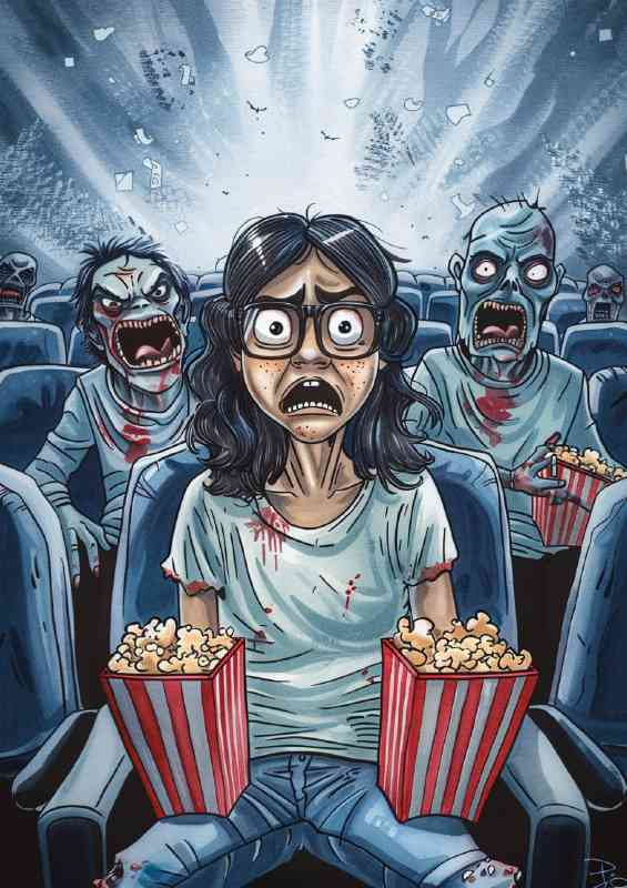 Caricature of an woman with glasses sitting in movies | Di-Bond