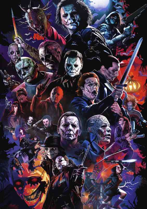 Collage of iconic horror movie characters | Metal Poster
