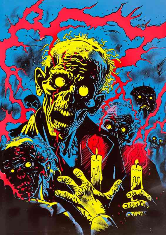 Colorful psychedelic poster zombie | Metal Poster