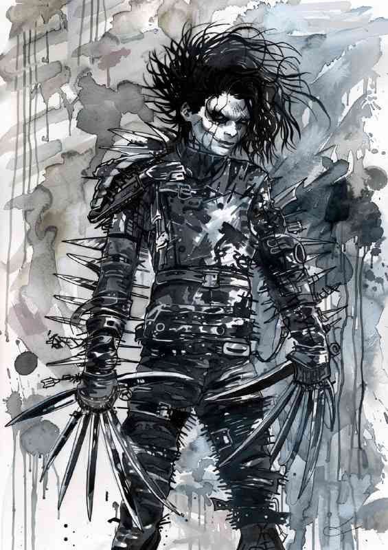 Edward Scissorhands as an edgy inked painting style | Poster
