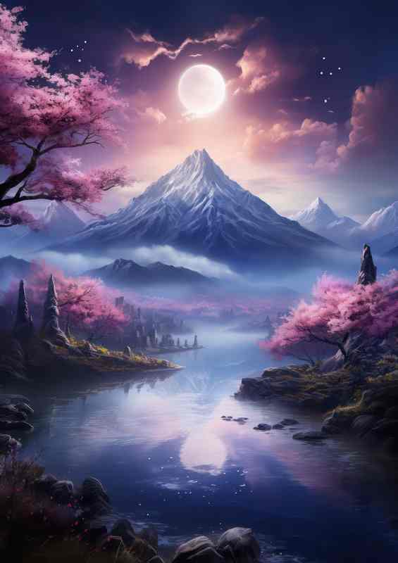 Japans Blossom Filled Mountains and Waterways | Poster