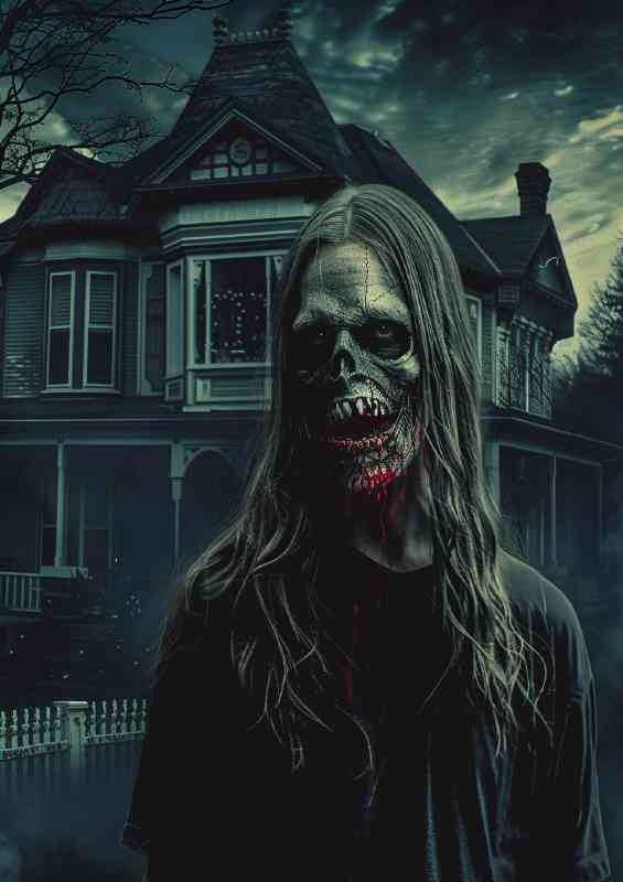 Horror movie poster of zombie with long hair | Metal Poster