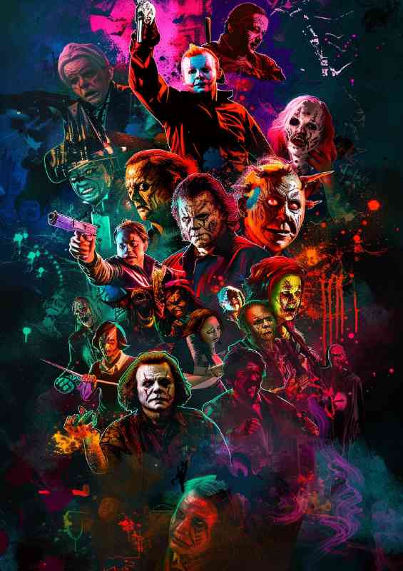 Iconic horror movie characters It Freddy michael myers etc | Metal Poster