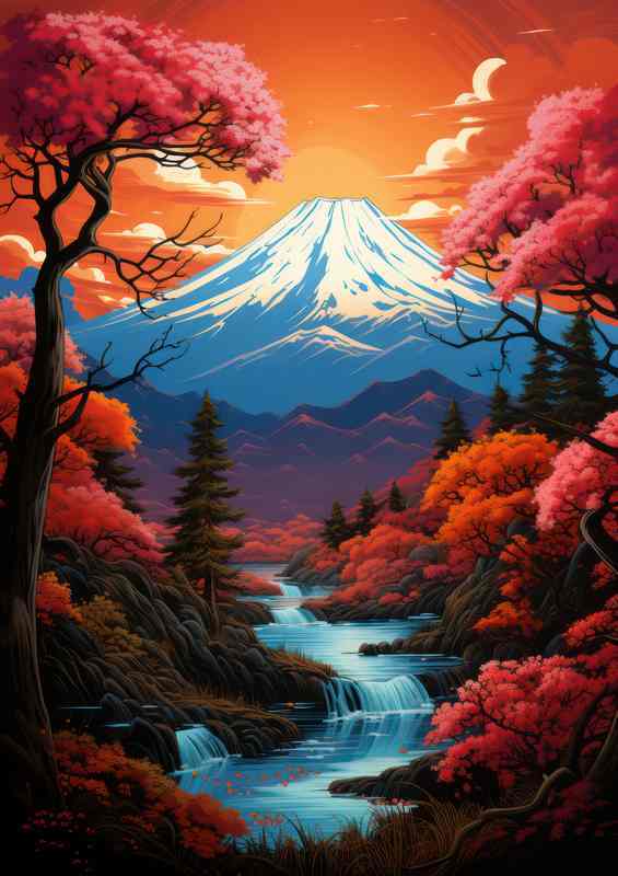 Japans Mountain Springs and Cherry Tree Blooms | Canvas